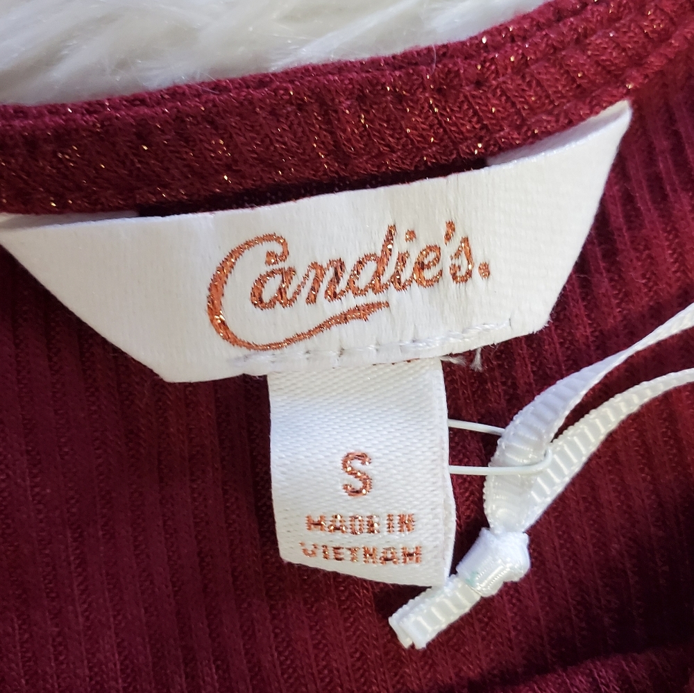 CANDIE'S BURGUNDY GOLDEN SHIMMER STRAPPY BACK TOP! - Picture 13 of 15